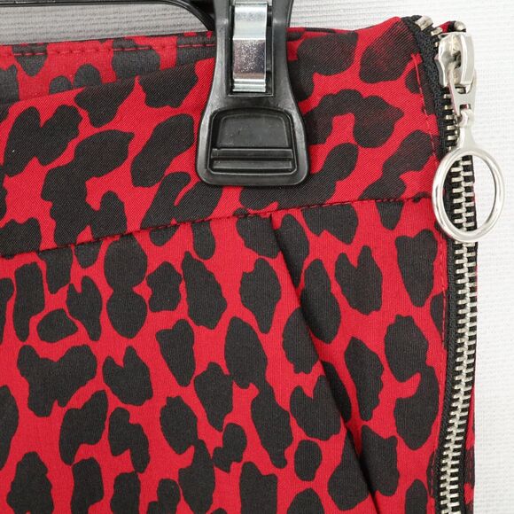 Zara Basic Pants Womens XS Red Black Animal Print Stretch Side Zip Mob Wife - Picture 5 of 12